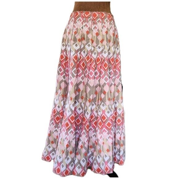 Vintage Y2K Chadwicks‎ Maxi Skirt Size 8 Cotton Geometric Pink Tan Piping - Picture 3 of 6